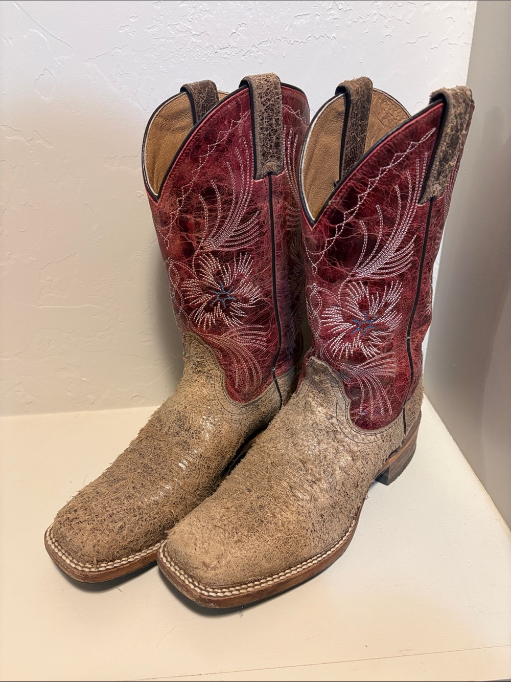 Nocona Brown and Red Western Heeled Cowboy Boots